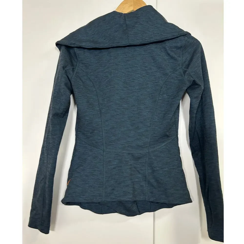 Lucy‎ Women's Hatha XS Asymmetrical Zip Up Jacket Funnel Neck Teal Heathered